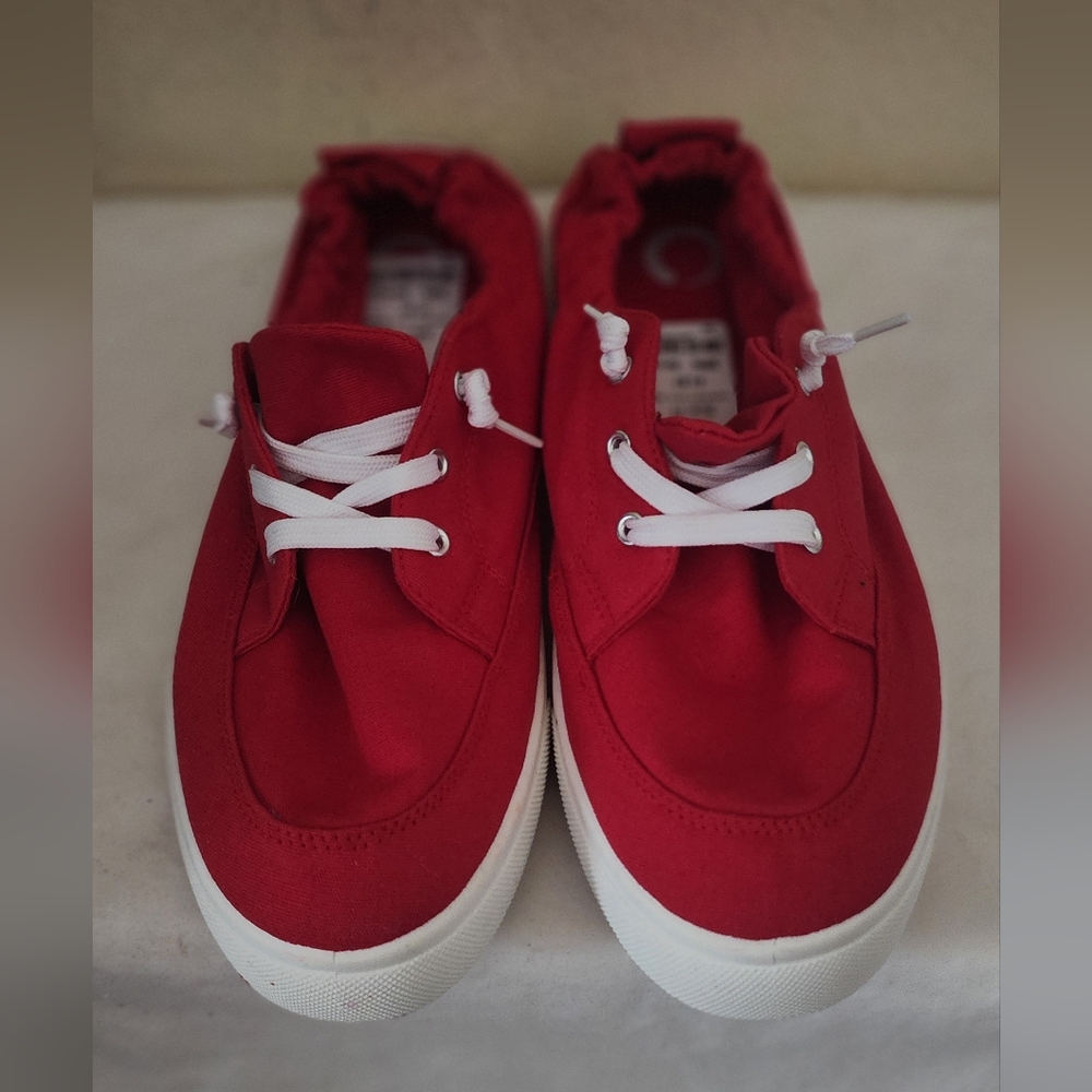 Red canvas tennis shoes